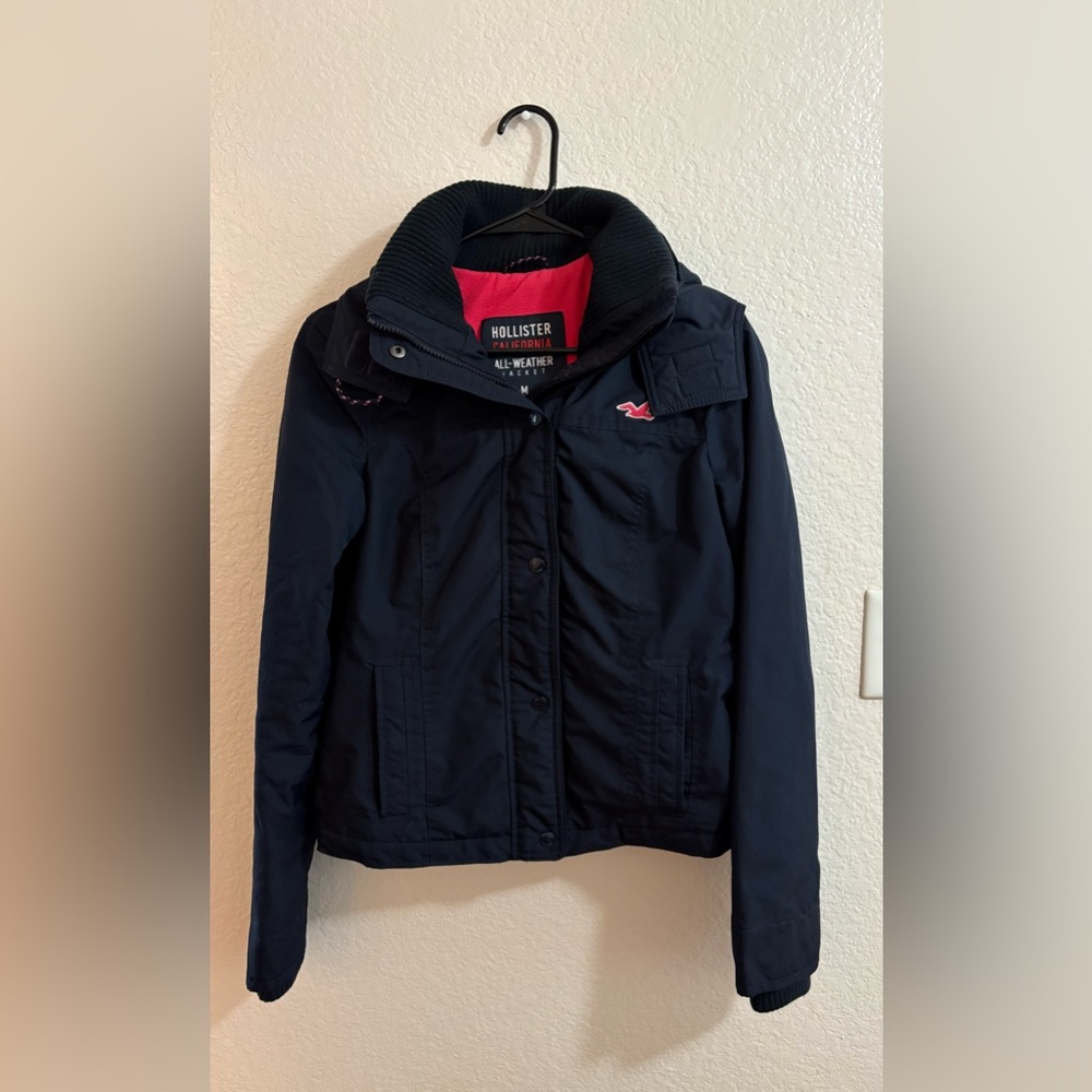 All Weather Hooded Blue Zip Jacket -Hollister
